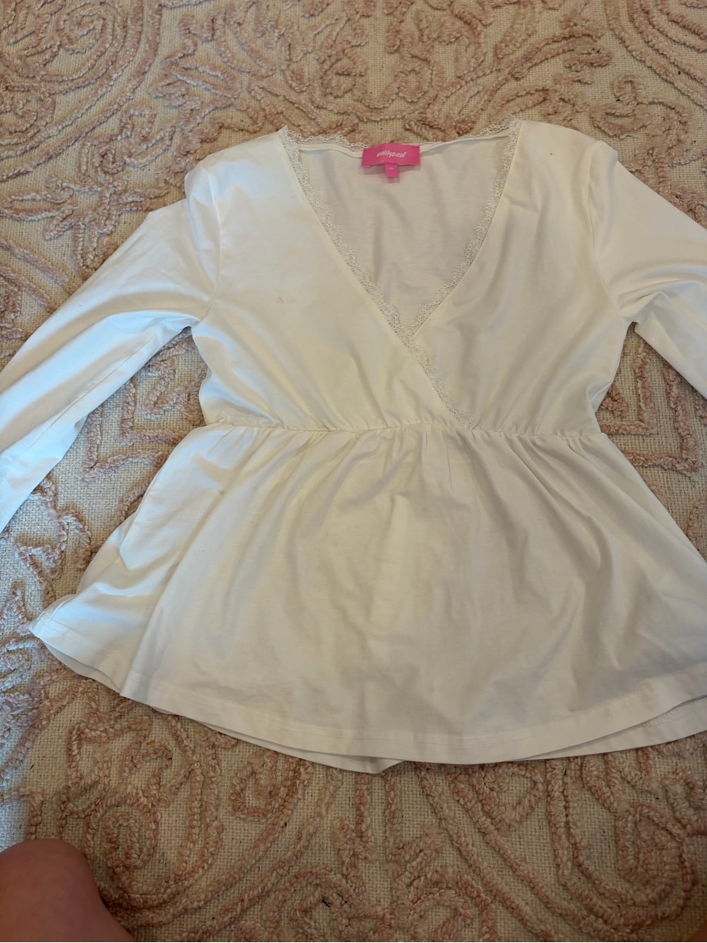 Edikted White V-Neck Lace Trim Peplum Tunic